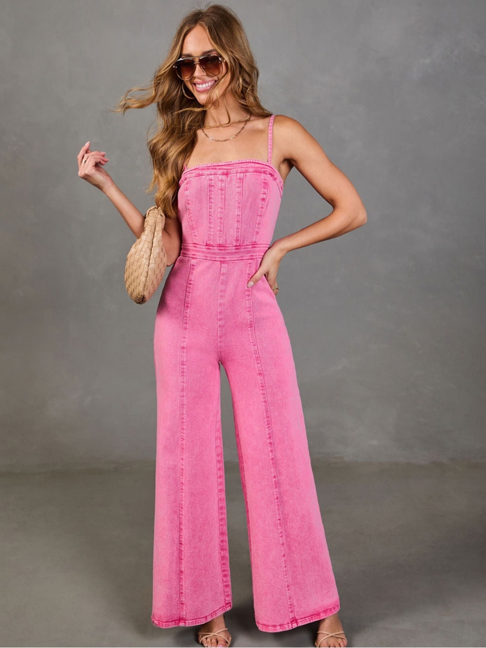 Vici Trendsetter Denim Jumpsuit in Acid Pink
